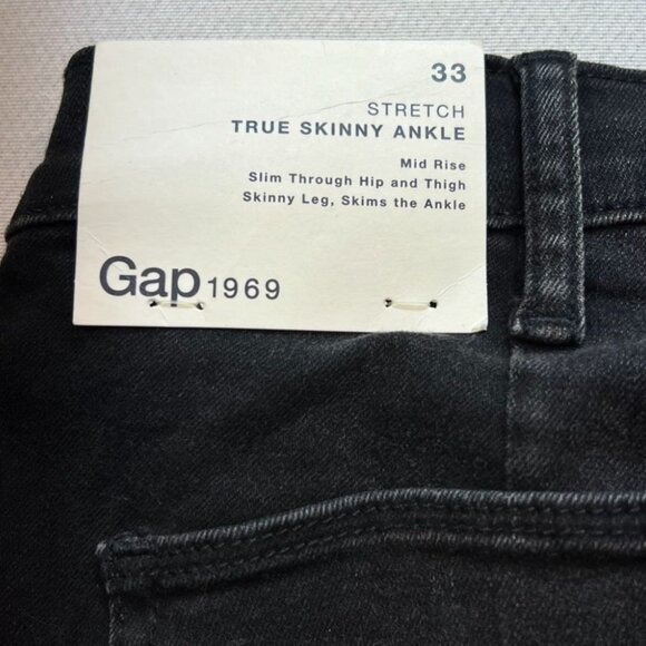 NWT Gap 1969 Womens True Skinny Jeans Sze 33 Black Denim  Mid Rise Ankle Lace Up - Picture 9 of 11